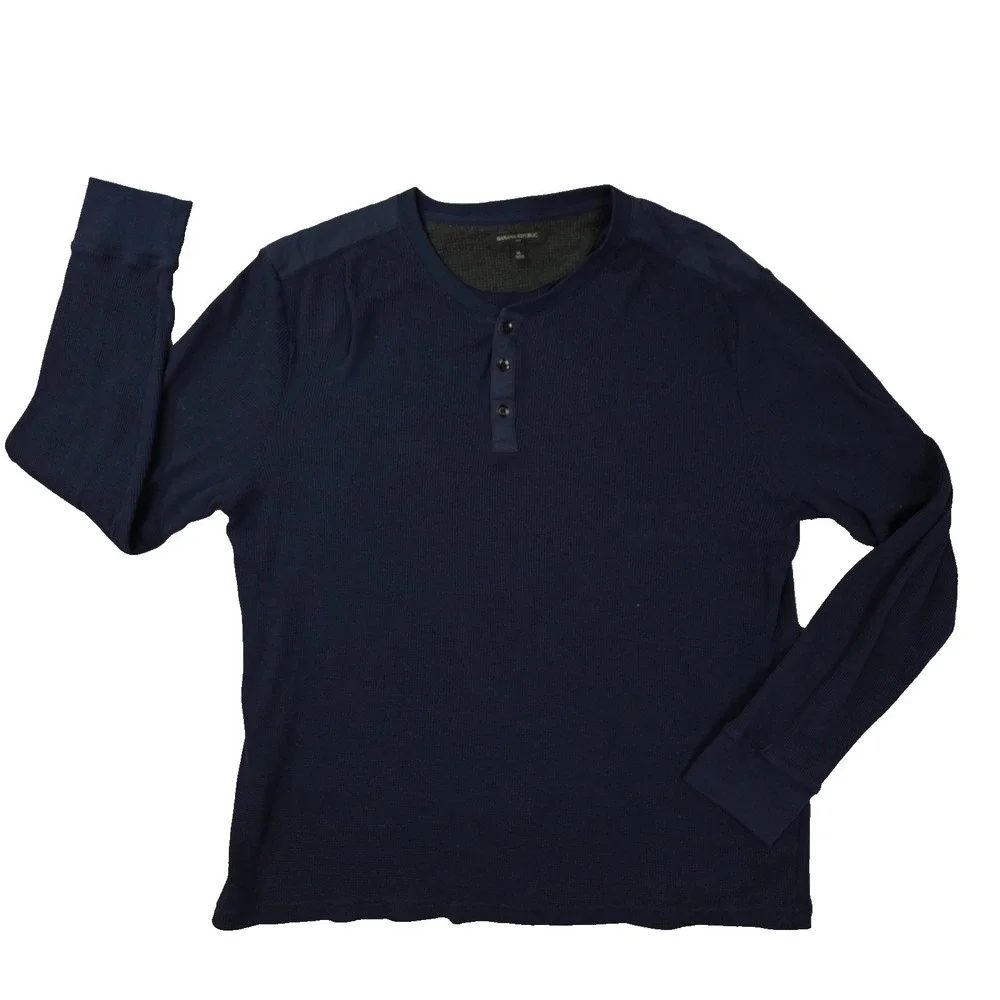 Banana Republic Thermal Henley Shirt Men's XL Navy Blue Long Sleeve Outdoor